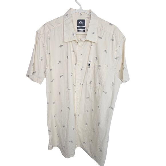 Quiksilver Shirt Lobster Print Button Front Short Sleeve Collared Sh irt Men XXL - Picture 1 of 8